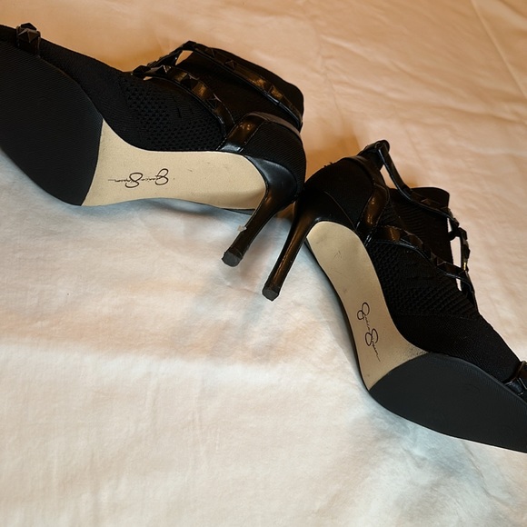 Black sock booties with leather straps and studs - Picture 4 of 4